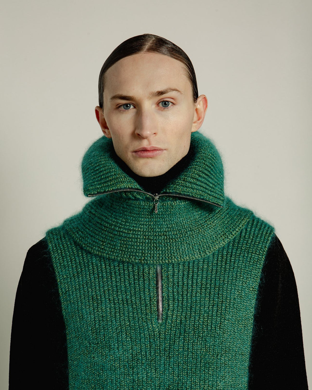 Zipped collar silk mohair