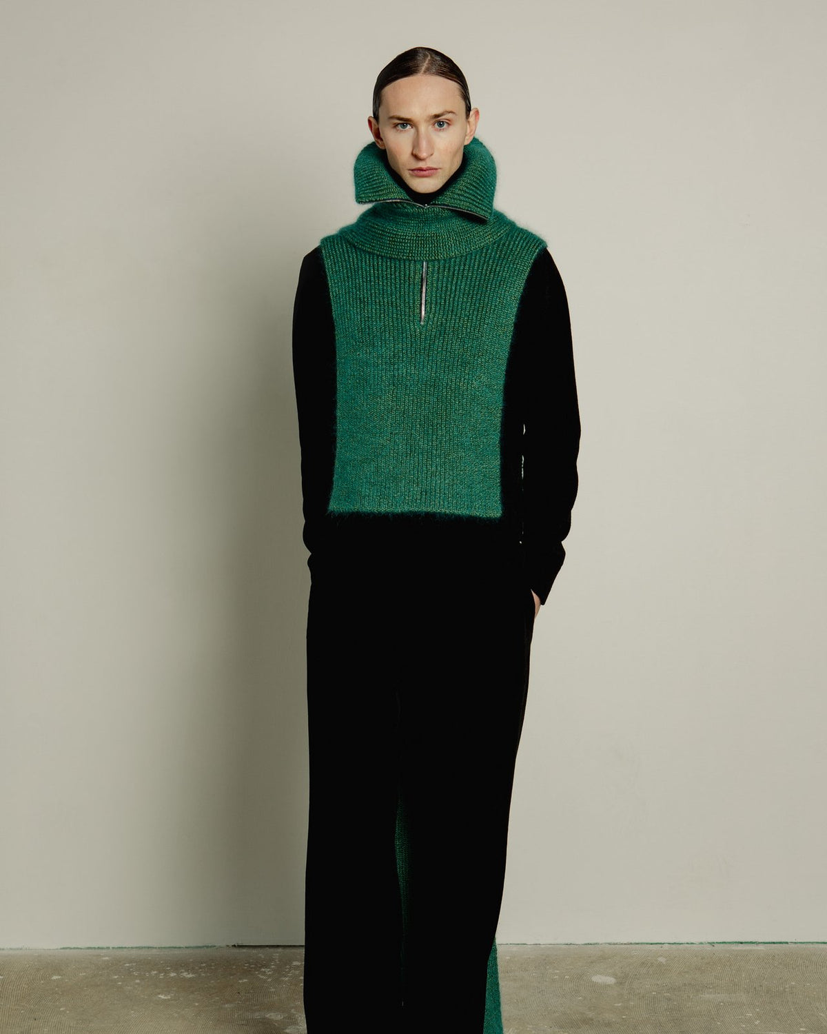Zipped collar silk mohair
